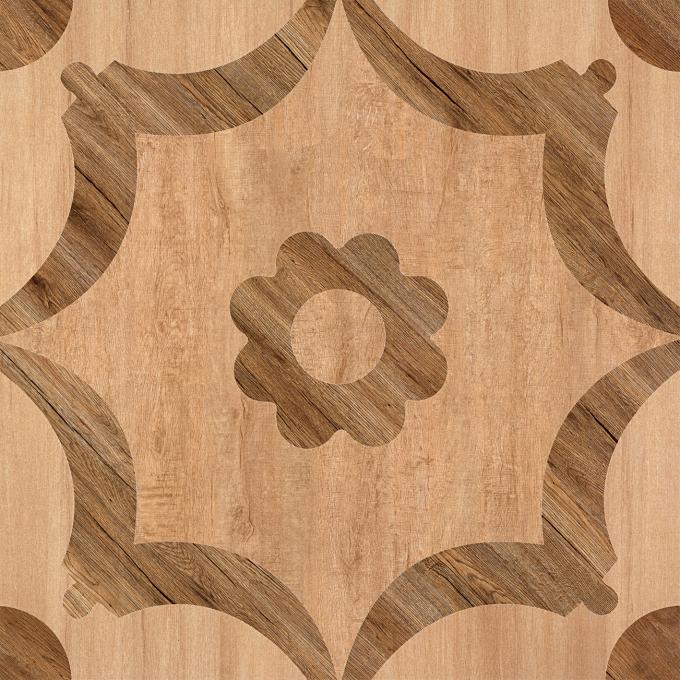 Matte Finish  600*600 Rustic Wood Look Ceramic Tile  Flower Design In Bathroom Floor
